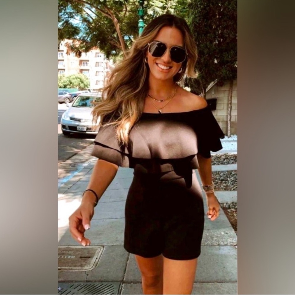 Vici Black Off-Shoulder Flutter Sleeve Mini Dress